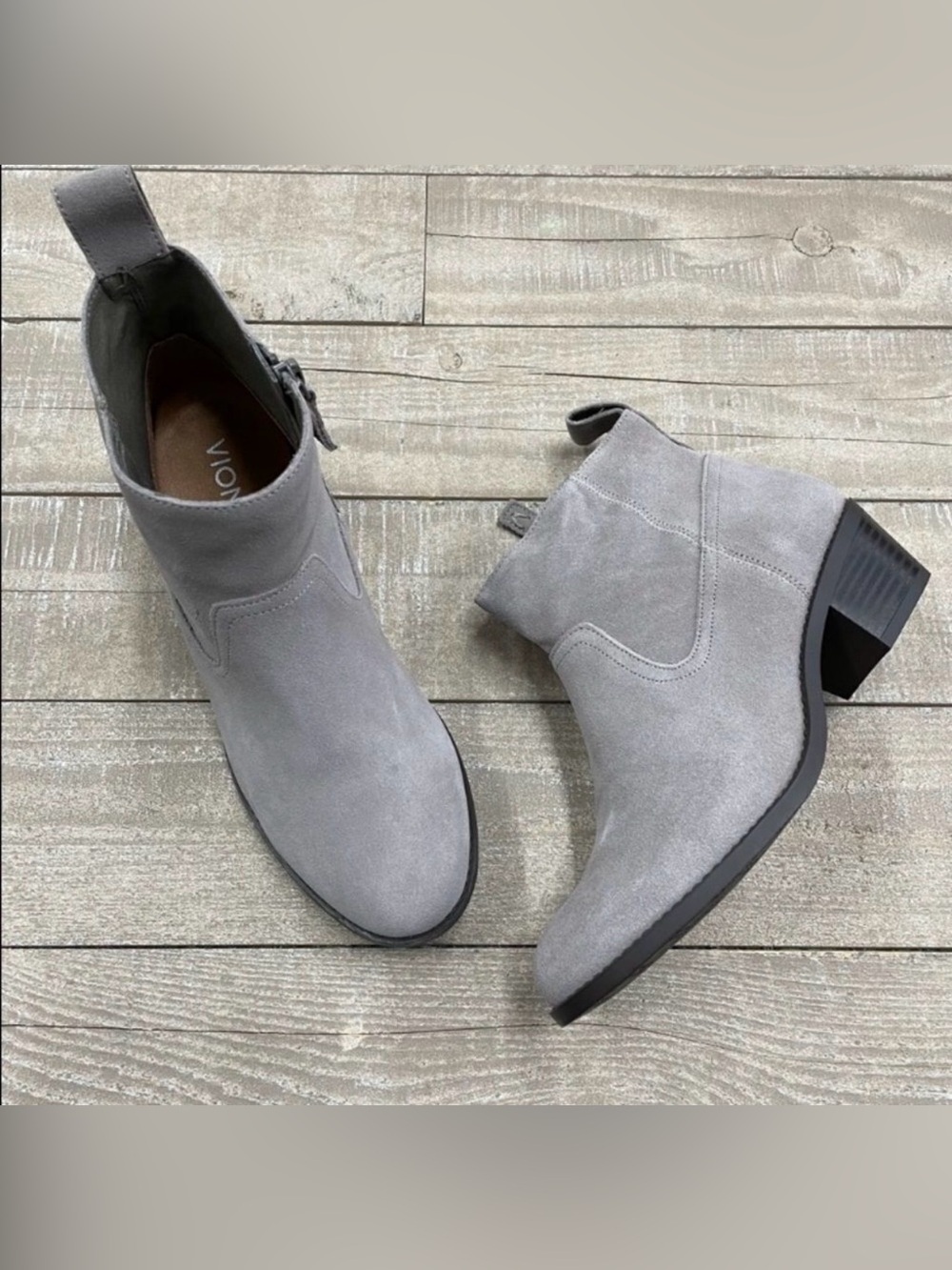 VIONIC Vera Gray Water-Resistant Suede Ankle Boots